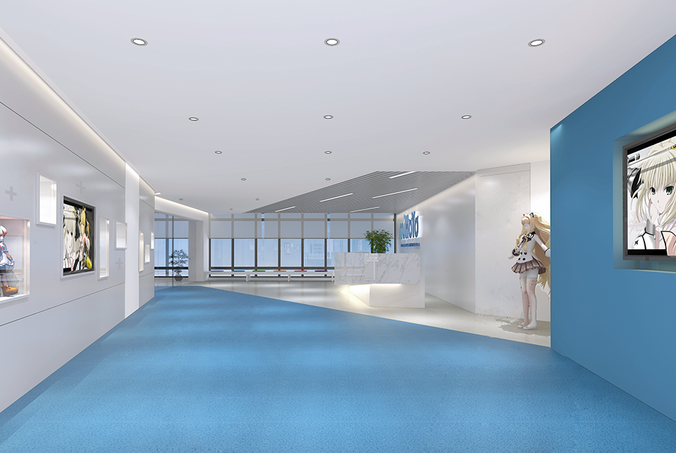 上海米哈游办公室创意走廊装修设计效果图
